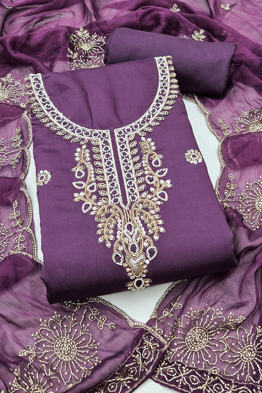 Gorgeous Purple PV Cotton Salwar Suit with Embroidery Work for Women