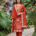 Striking Rust Orange PV Cotton Salwar Suit with Embroidery Work and Dupatta for Women