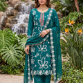 Opulent Teal Blue PV Cotton Salwar Suit with Embroidery Work and Dupatta for Women