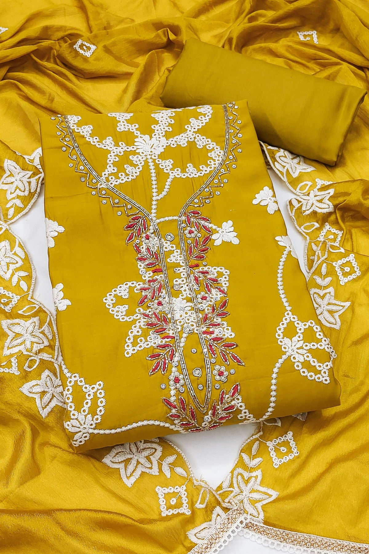 Vibrant Mustard Yellow PV Cotton Salwar Suit with Embroidery Work and Dupatta for Women