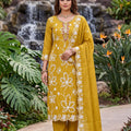 Vibrant Mustard Yellow PV Cotton Salwar Suit with Embroidery Work and Dupatta for Women