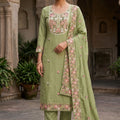 Elegant Pista Green PV Cotton Salwar Suit with Embroidery Work and Dupatta for Women