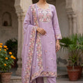 Mesmerizing Lavender PV Cotton Salwar Suit with Embroidery Work and Dupatta for Women