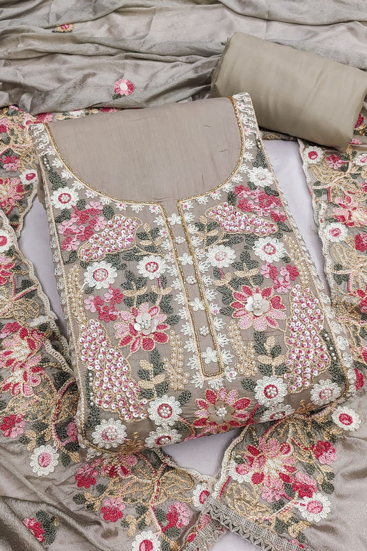 Sophisticated Gray PV Cotton Salwar Suit with Embroidery Work and Dupatta for Women