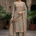 Sophisticated Gray PV Cotton Salwar Suit with Embroidery Work and Dupatta for Women