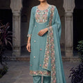Trendy Sky Blue PV Cotton Salwar Suit with Designer Embroidery Work and Dupatta for Women