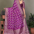 Elegant Purple Satin Silk Jacquard Weaving Designer Saree for Women