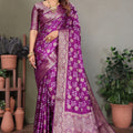 Elegant Purple Satin Silk Jacquard Weaving Designer Saree for Women