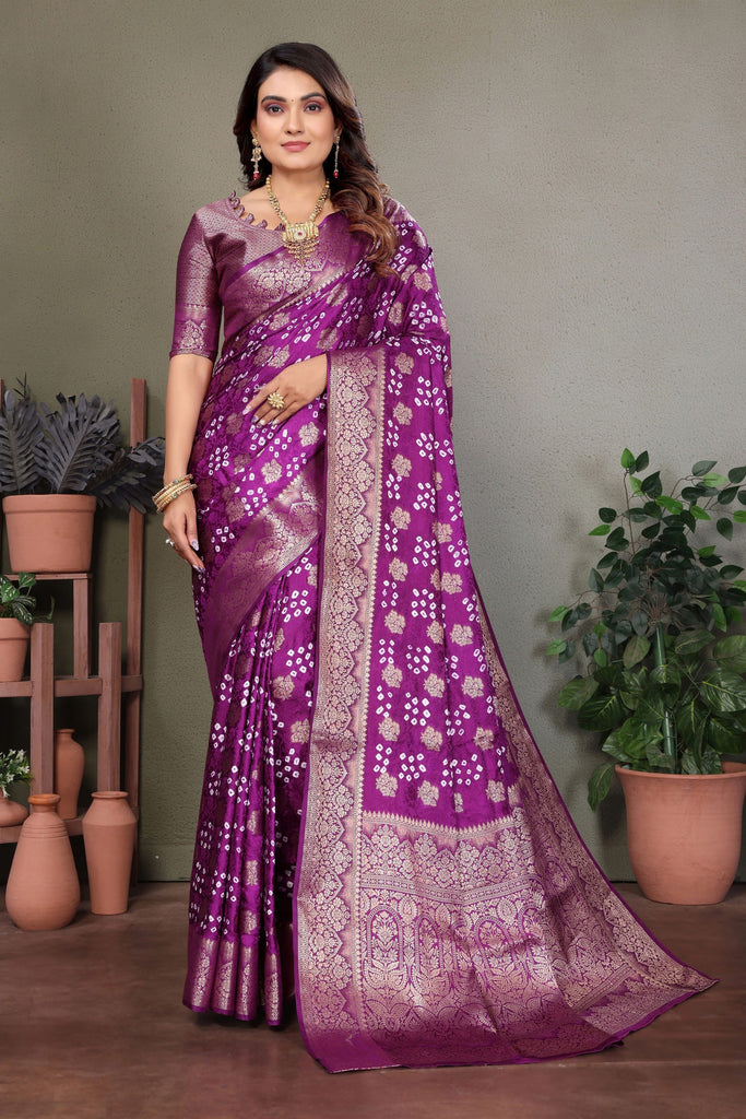 Elegant Purple Satin Silk Jacquard Weaving Designer Saree for Women