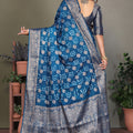 Royal Blue Satin Silk Jacquard Weaving Designer Saree for Women