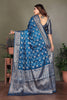 Royal Blue Satin Silk Jacquard Weaving Designer Saree for Women