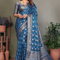 Royal Blue Satin Silk Jacquard Weaving Designer Saree for Women