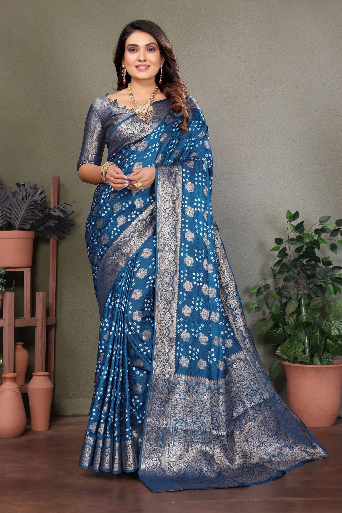 Royal Blue Satin Silk Jacquard Weaving Designer Saree for Women