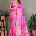 Gorgeous Pink Satin Silk Jacquard Weaving Designer Saree for Women
