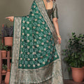 Graceful Green Satin Silk Jacquard Weaving Designer Saree for Women