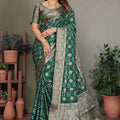 Graceful Green Satin Silk Jacquard Weaving Designer Saree for Women