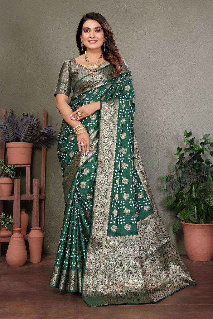 Graceful Green Satin Silk Jacquard Weaving Designer Saree for Women