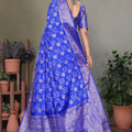 Adorable Blue Satin Silk Jacquard Weaving Designer Saree for Women