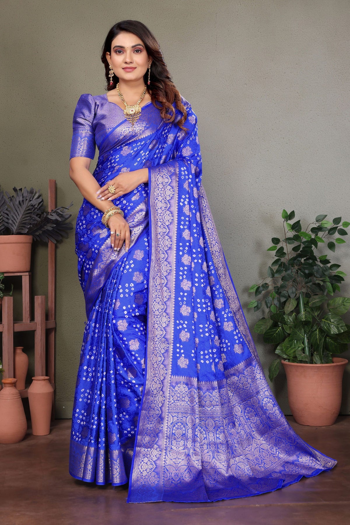 Adorable Blue Satin Silk Jacquard Weaving Designer Saree for Women