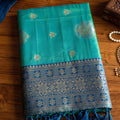 Premium Teal Blue Silk Woven Designer Saree with Zari Border for Women
