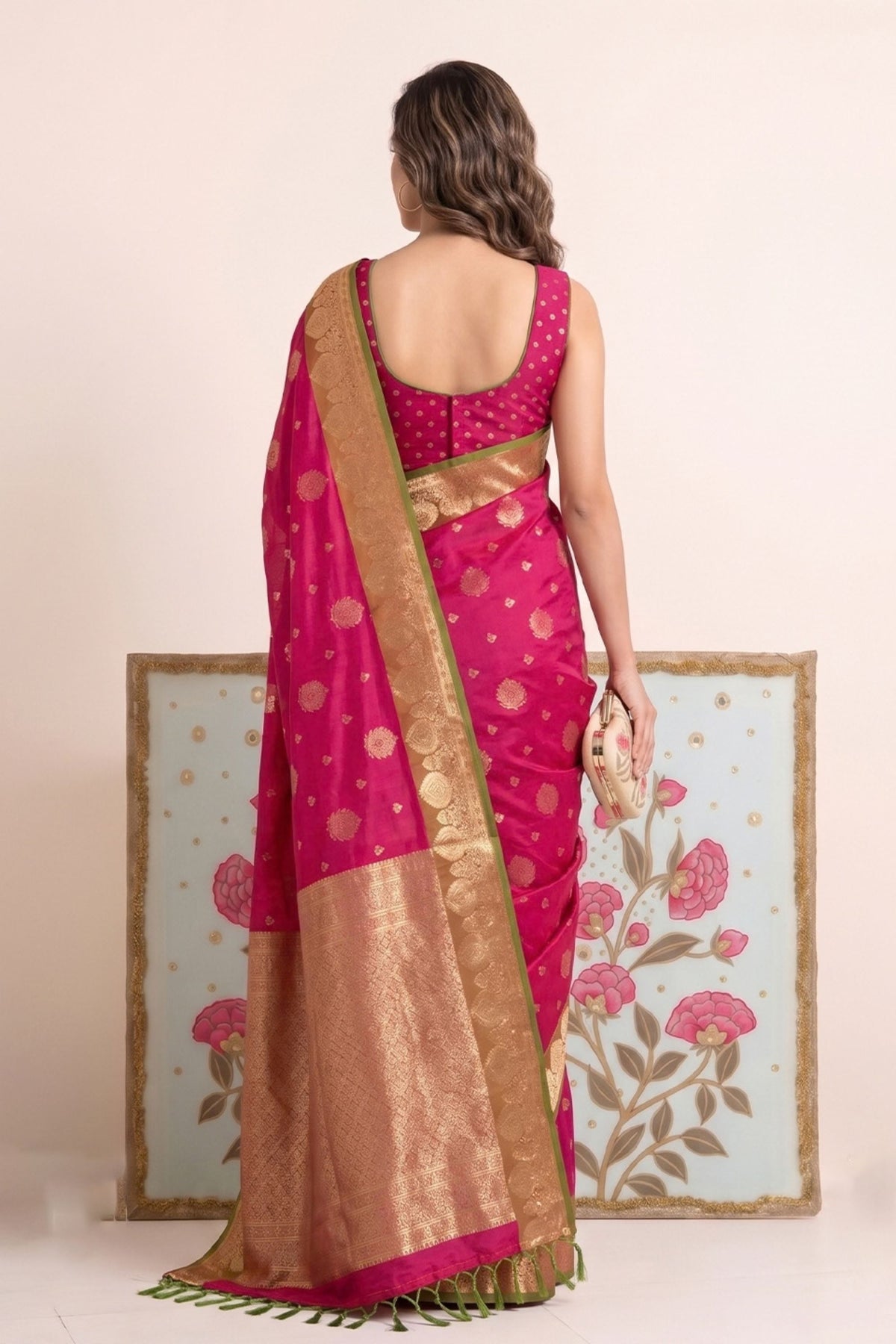 Beautiful Rani Pink Silk Woven Designer Saree with Zari Border for Women