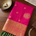 Beautiful Rani Pink Silk Woven Designer Saree with Zari Border for Women