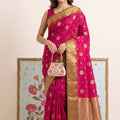 Beautiful Rani Pink Silk Woven Designer Saree with Zari Border for Women