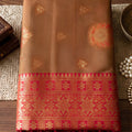 Premium Brown Silk Woven Designer Saree with Pink Zari Border for Women