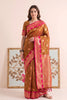 Premium Brown Silk Woven Designer Saree with Pink Zari Border for Women