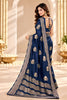 Elegant Navy Blue Satin Tissue Woven Jacquard Designer Saree for Women