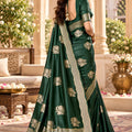 Graceful Dark Green Satin Tissue Woven Jacquard Designer Saree for Women