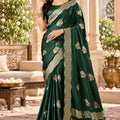 Graceful Dark Green Satin Tissue Woven Jacquard Designer Saree for Women