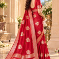 Stylish Red Satin Tissue Woven Jacquard Designer Saree for Women