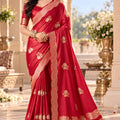 Stylish Red Satin Tissue Woven Jacquard Designer Saree for Women
