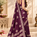 Lovely Wine Satin Tissue Woven Jacquard Designer Saree for Women