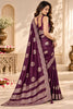 Lovely Wine Satin Tissue Woven Jacquard Designer Saree for Women