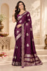 Lovely Wine Satin Tissue Woven Jacquard Designer Saree for Women