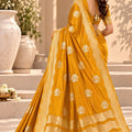 Premium Mustard Yellow Satin Tissue Woven Jacquard Designer Saree for Women