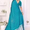 Elegant Teal Blue Satin Silk Bandhej Printed Saree with Weaving Pallu for Women