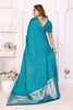Elegant Teal Blue Satin Silk Bandhej Printed Saree with Weaving Pallu for Women