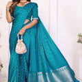 Elegant Teal Blue Satin Silk Bandhej Printed Saree with Weaving Pallu for Women