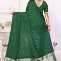 Graceful Dark Green Satin Silk Bandhej Printed Saree with Weaving Pallu for Women