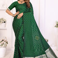 Graceful Dark Green Satin Silk Bandhej Printed Saree with Weaving Pallu for Women