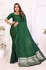 Graceful Dark Green Satin Silk Bandhej Printed Saree with Weaving Pallu for Women