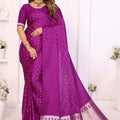 Stylish Purple Satin Silk Bandhej Printed Saree with Designer Weaving Pallu for Women