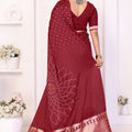 Premium Maroon Satin Silk Bandhej Printed Saree Weaving Pallu for Women