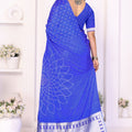 Royal Blue Satin Silk Bandhej Printed Saree with Designer Weaving Pallu for Women