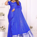 Royal Blue Satin Silk Bandhej Printed Saree with Designer Weaving Pallu for Women