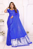 Royal Blue Satin Silk Bandhej Printed Saree with Designer Weaving Pallu for Women