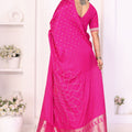 Beautiful Rani Pink Satin Silk Bandhej Printed Saree with Designer Weaving Pallu for Women